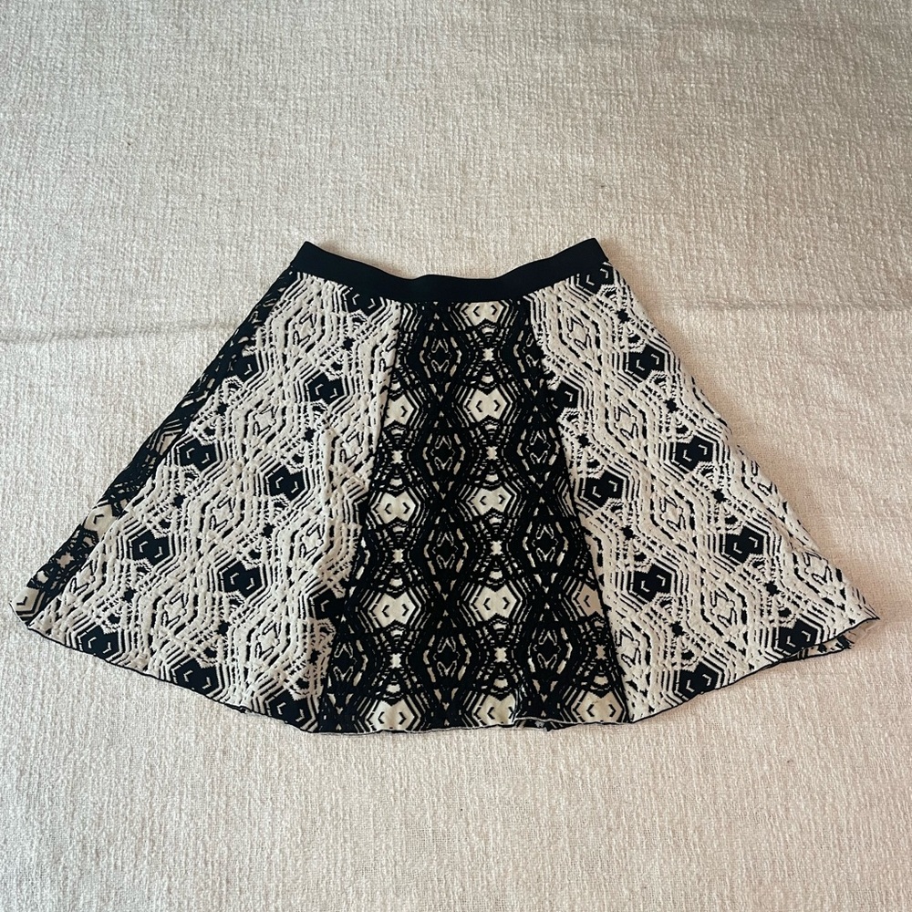 Parker Black and Cream Geometric A-Line Skirt
